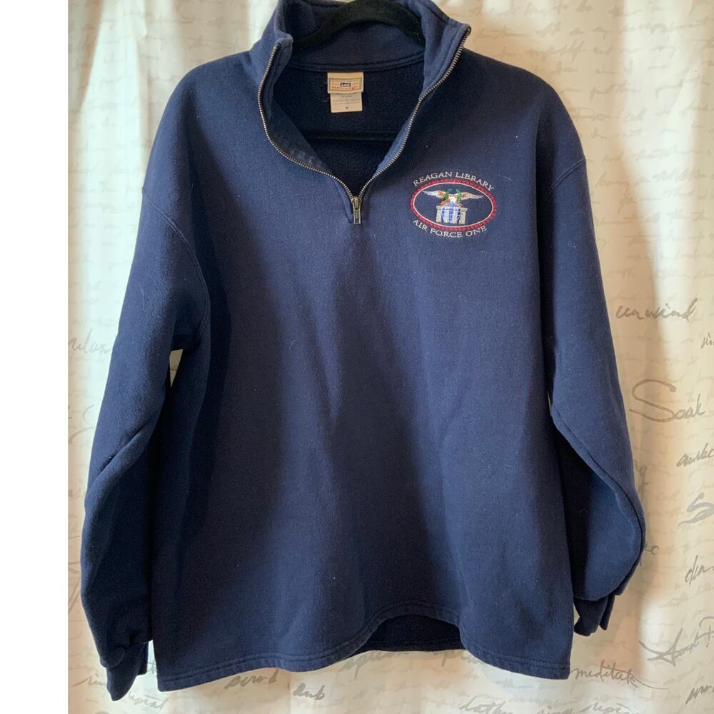 Lee Vintage Navy Quarter Zip Reagan Library Air Force One Sweater M